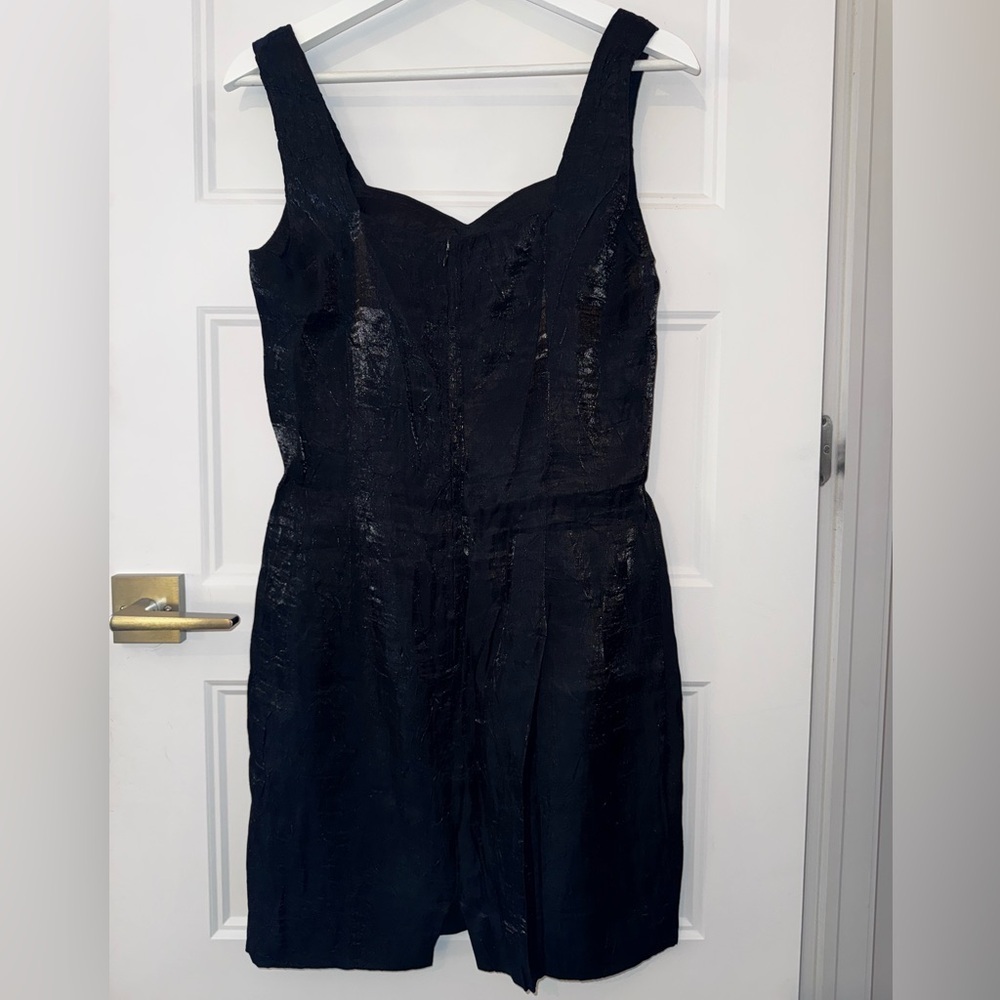 Vintage 90s Crinkled Metallic Little Black Dress - Size S - Picture 2 of 7